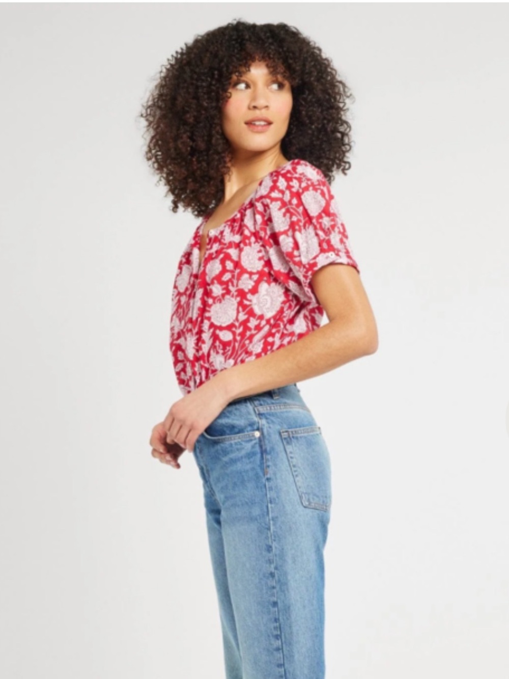 NWT Mille Naomi Red Zinnia Blouson Short Sleeve Top Size XS - Picture 2 of 10